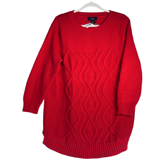 Lands End Drifter Tunic Sweater Womens 1X Red 100% Cotton Chunky Knit Cozycore - Picture 1 of 6